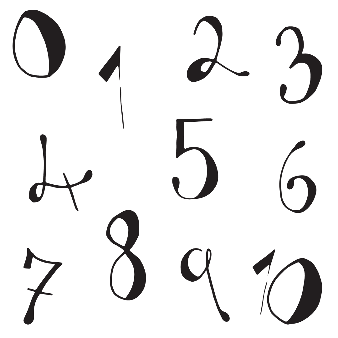 Hand-drawn Black Numbers on Transparent Background