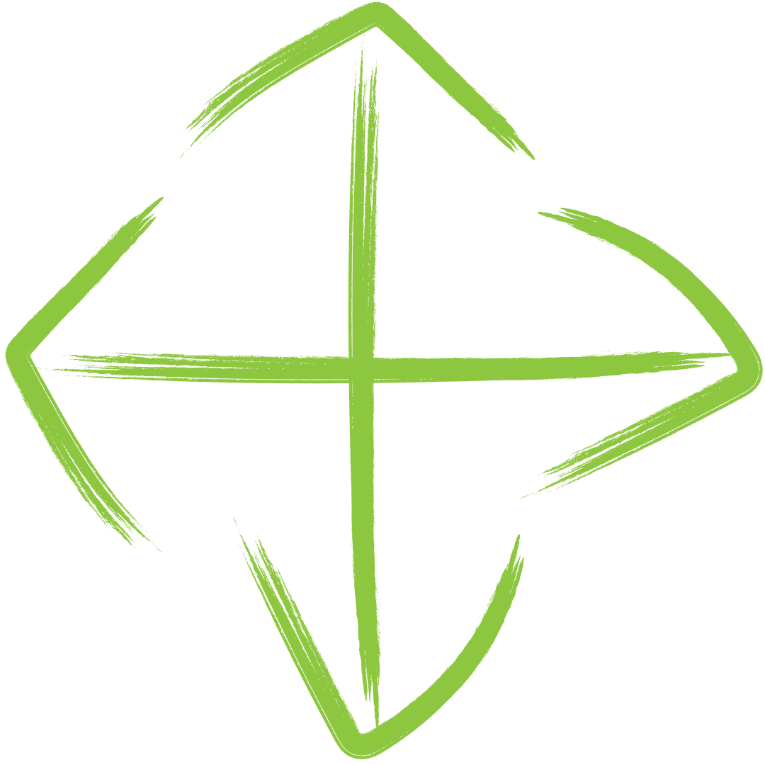 Green Cross with Arrow Heads on Transparent Background Vector