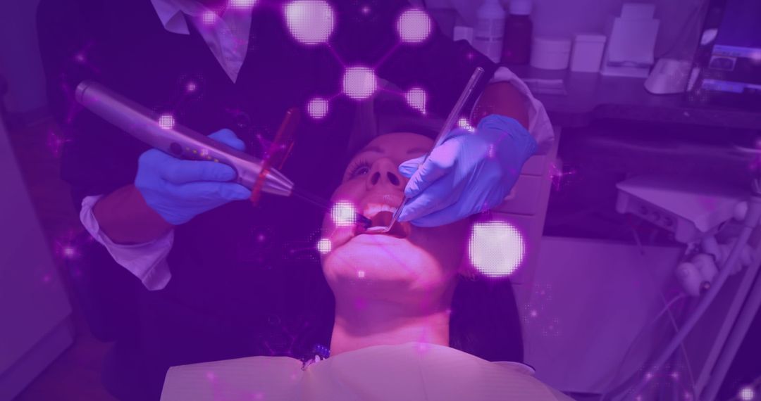 Dentist Performing Checkup Amidst Molecular Overlay