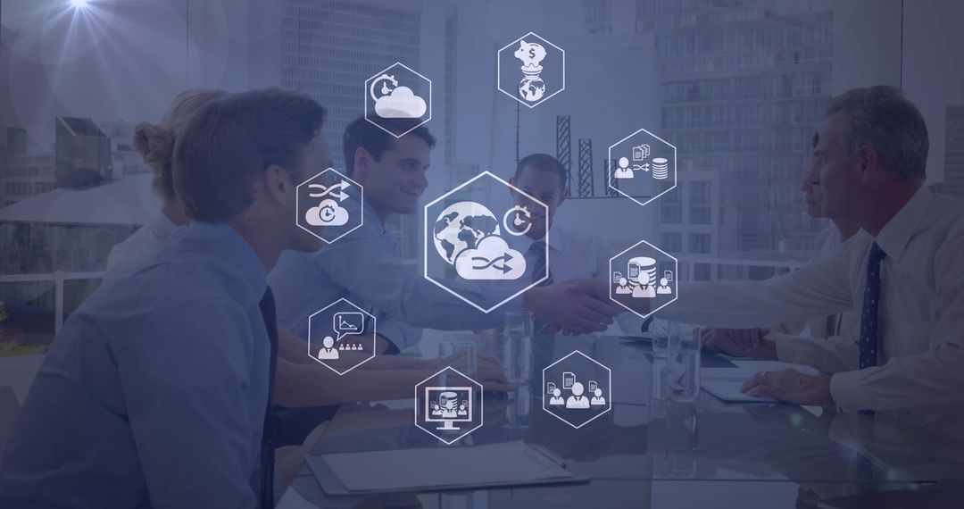 Digital Business Collaboration with Global Networking Icons