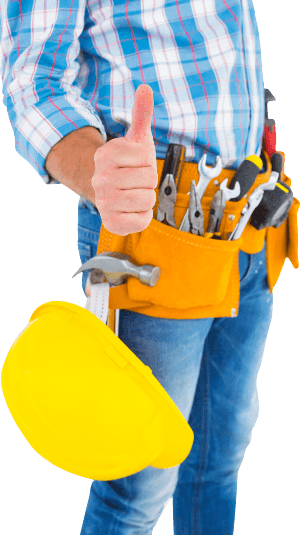 Transparent Manual Worker Showing Thumbs Up with Tool Belt
