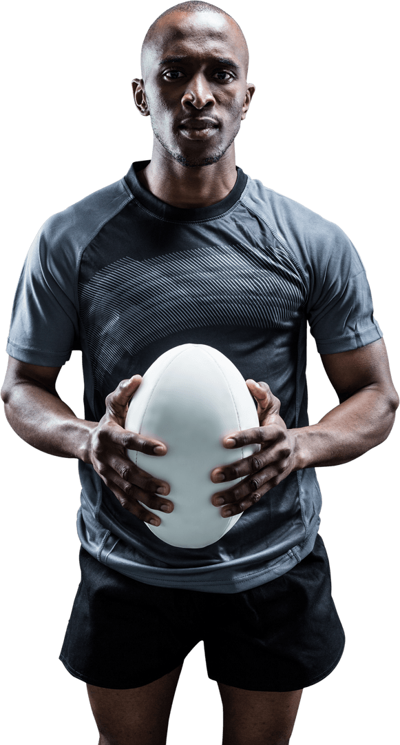Transparent Image of Rugby Player Holding Ball Before Action