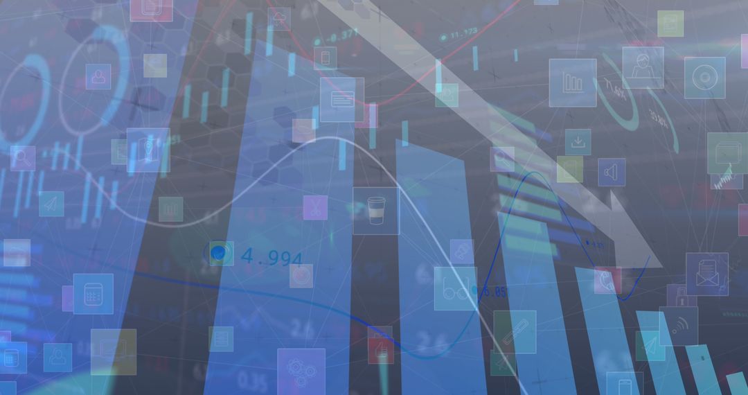 Analytics Concept Showing Descending Graphs with Technology Interface