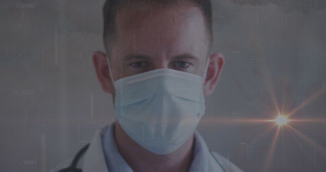 Medical Doctor in Clinic with Digital Data Overlay in Focused Setting