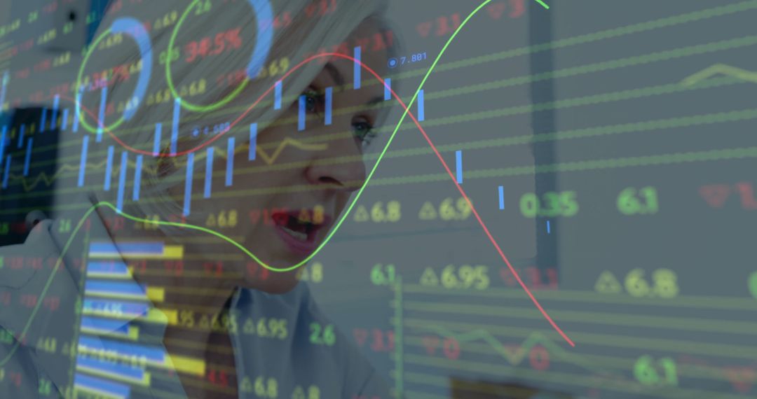 Financial Expert Analyzing Stock Market Data on Transparent Interface