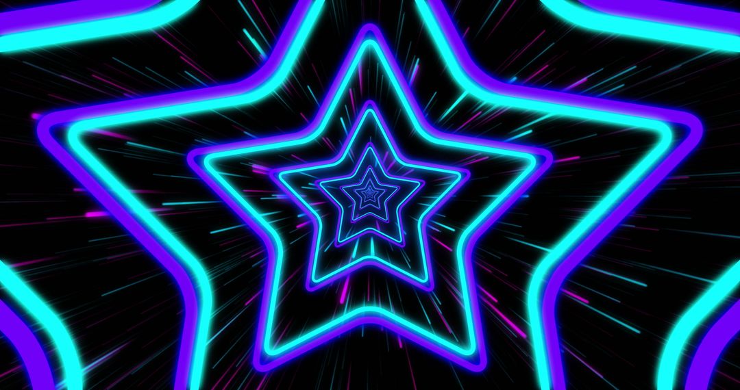 Futuristic Neon Star Tunnel with Radiating Light Streaks