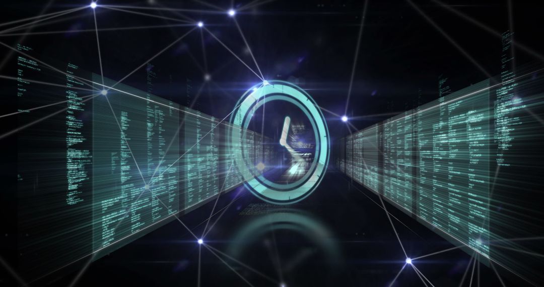 Futuristic Clock Symbolyzing Digital Connectivity