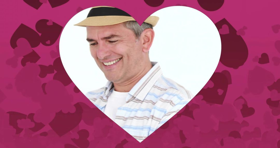 Man in Hat Expressing Happiness Within Heart Shape Background