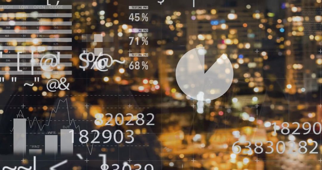 Futuristic Financial Data Processing Over Urban Cityscape