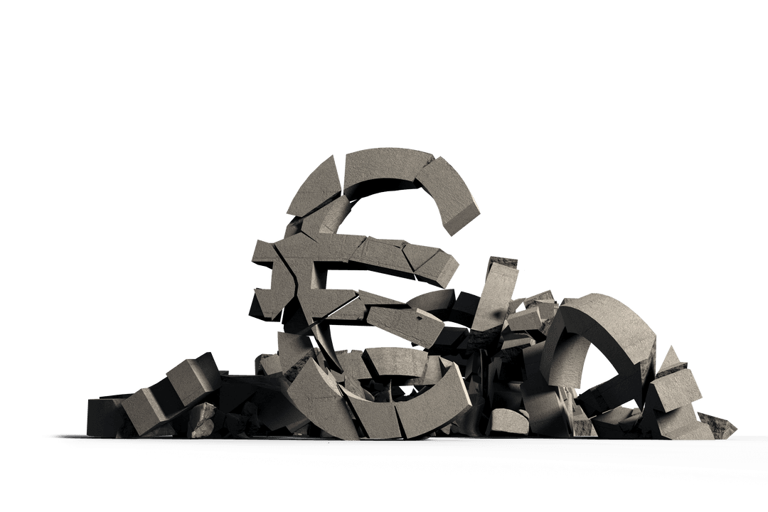 Broken Euro Currency Sign on Transparent Background