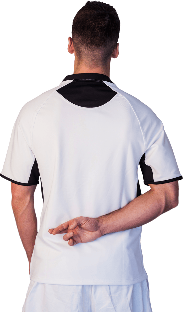 Transparent Rear View Rugby Player Fingers Crossed Gesture