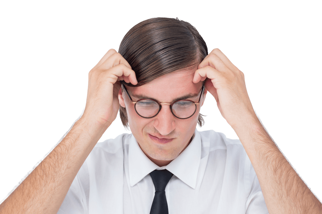 Frustrated Businessman Adjusting Glasses Transparent Background