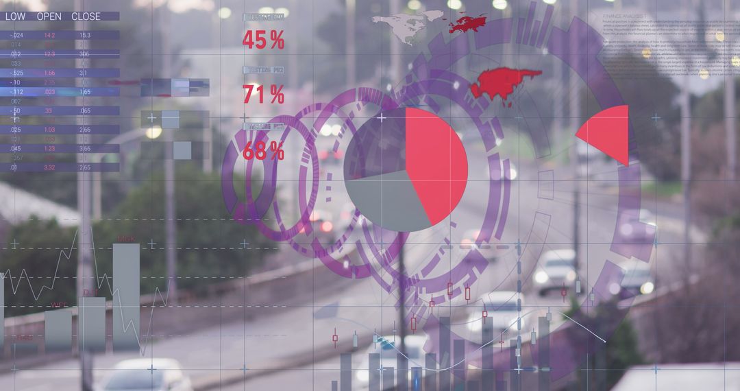 Digital Data Analytics Overlay with Urban Cityscape