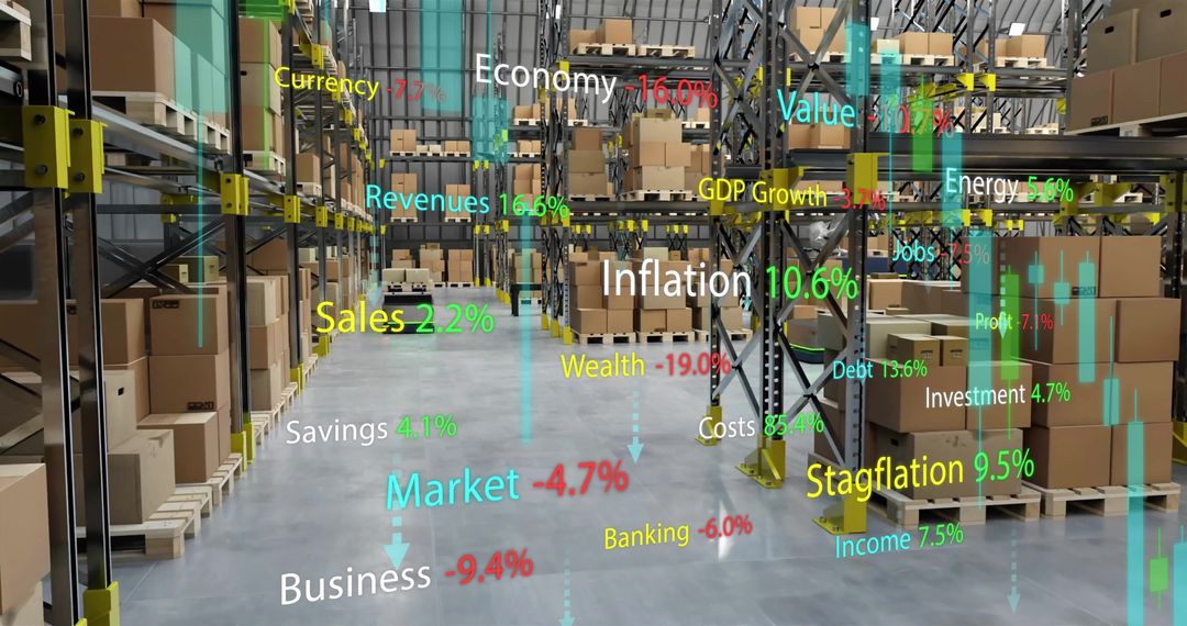Warehouse with Digital Financial Graph Overlay