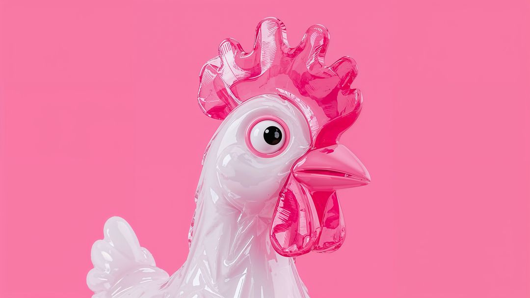 Glossy Inflatable Chicken Figure with Pink Background