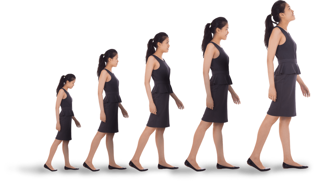 Asian Businesswoman Increasing in Size on Transparent Background