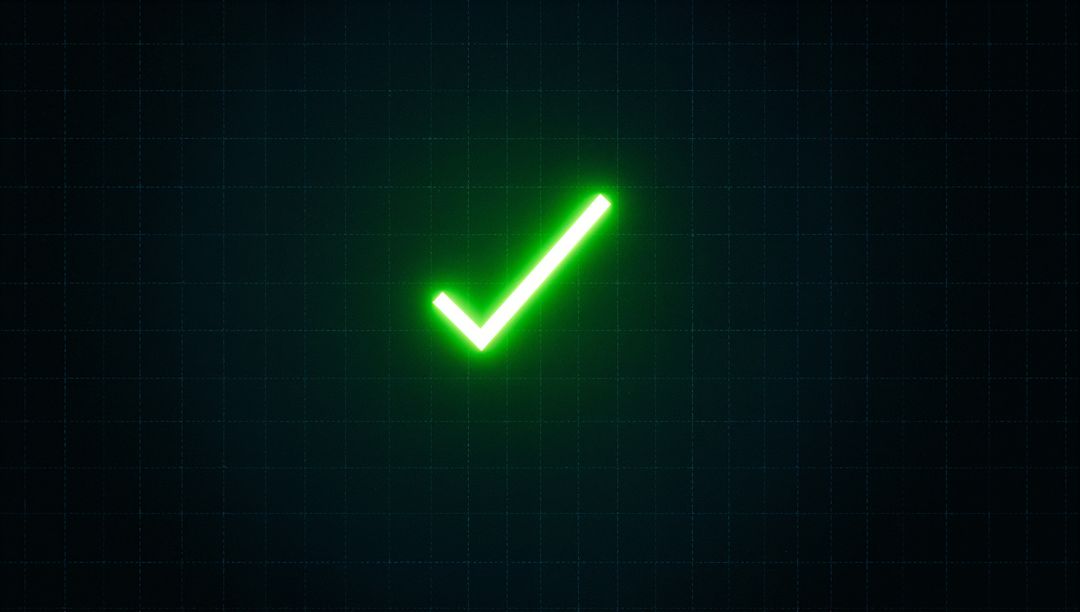 Glowing Neon Green Checkmark on Futuristic Grid Background
