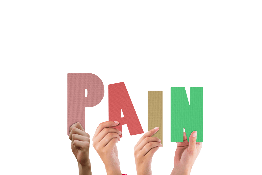 Transparent Hands Holding Colorful Pain Word