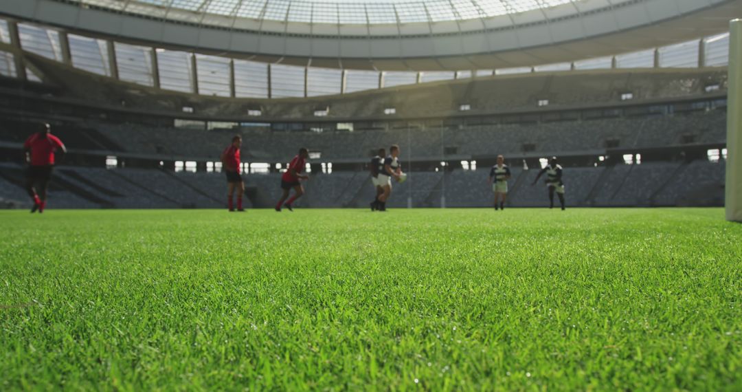 Soccer Players Competing in Sunlit Stadium - Free Images, Stock Photos and Pictures on Pikwizard.com