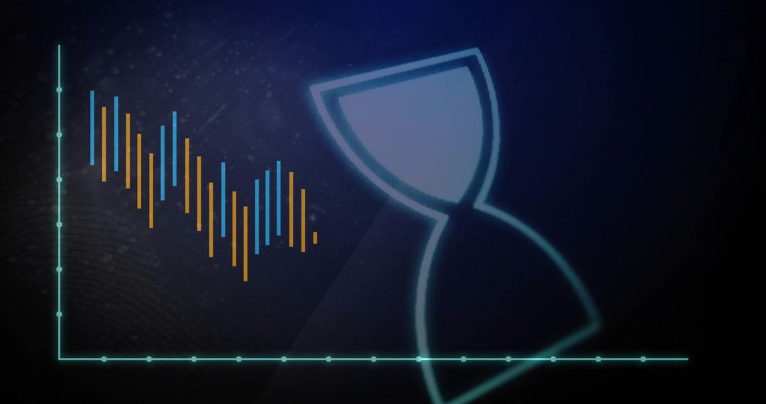 Futuristic Data Visualization with Neon Hourglass and Bar Graph
