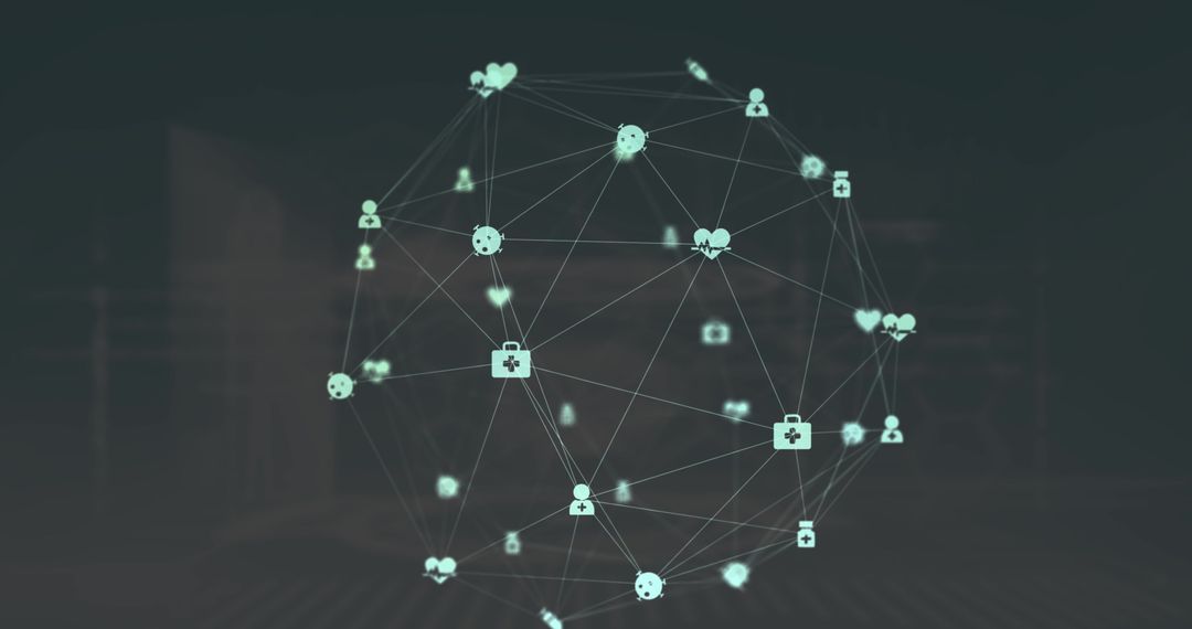 Digital Network of Medical Icons with Data Interface Background