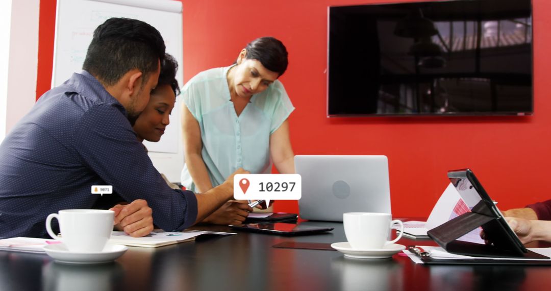 Team Collaboration with Digital Notifications in Office Meeting