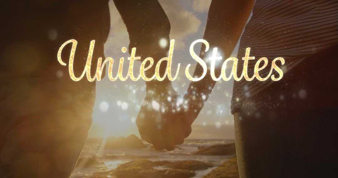 Romantic Evening Walk by Ocean Holding Hands at Sunset