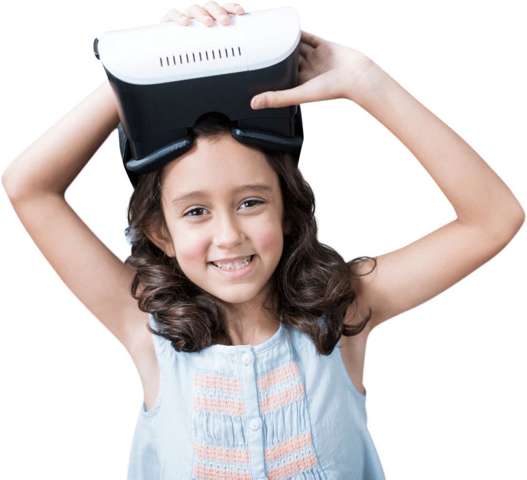 Transparent Smiling Girl Wearing Virtual Reality Glasses