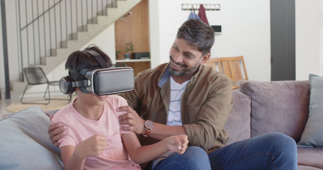 Father and Son Bonding Over Virtual Reality Experience