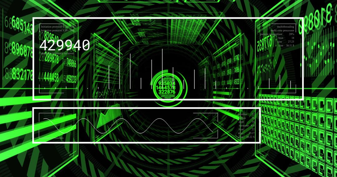 futuristic digital data tunnel with matrix-like interface graphics - Free Images, Stock Photos and Pictures on Pikwizard.com