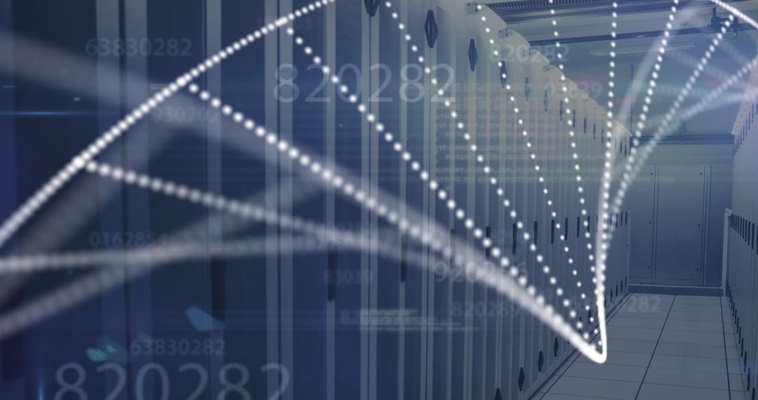 3D DNA Strand Over Data Center Background Illustrating Genomic Technology
