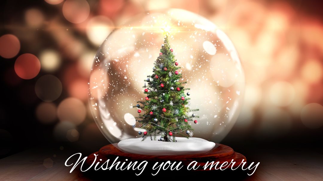Festive Christmas Tree Snow Globe with Holiday Greetings