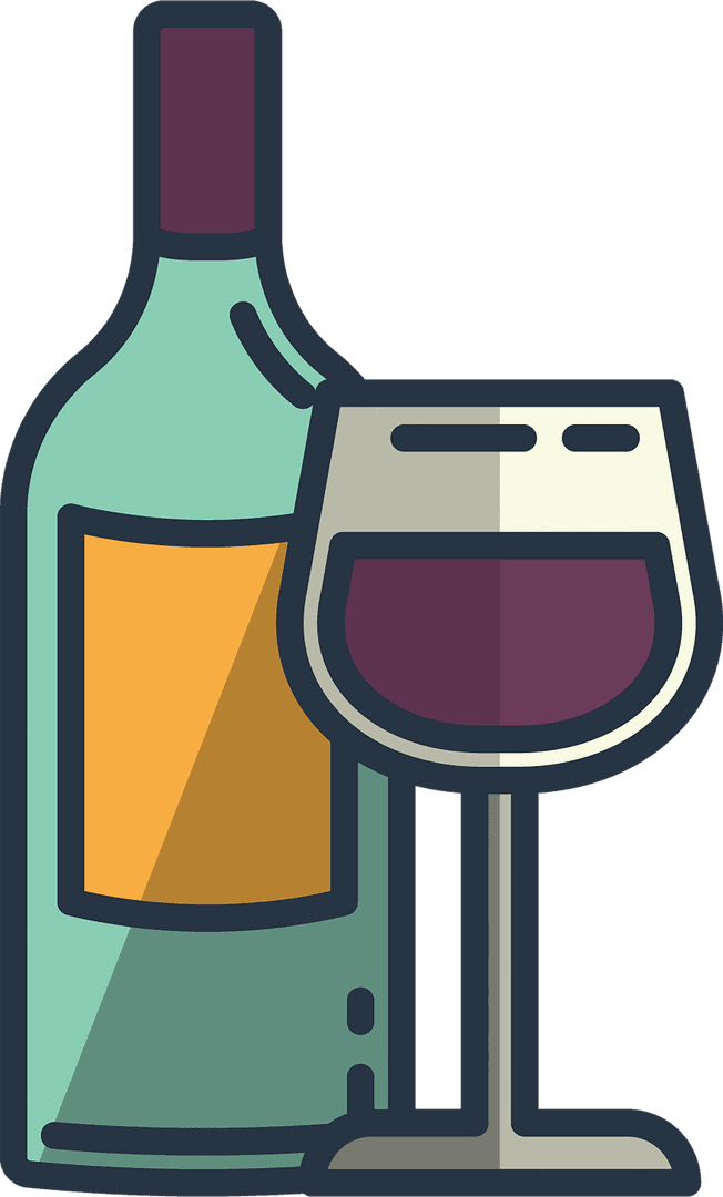 Transparent Vector Illustration of Wine Bottle and Glass