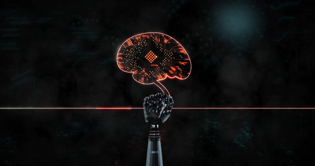 Robotic Hand Grasping Futuristic Digital Brain