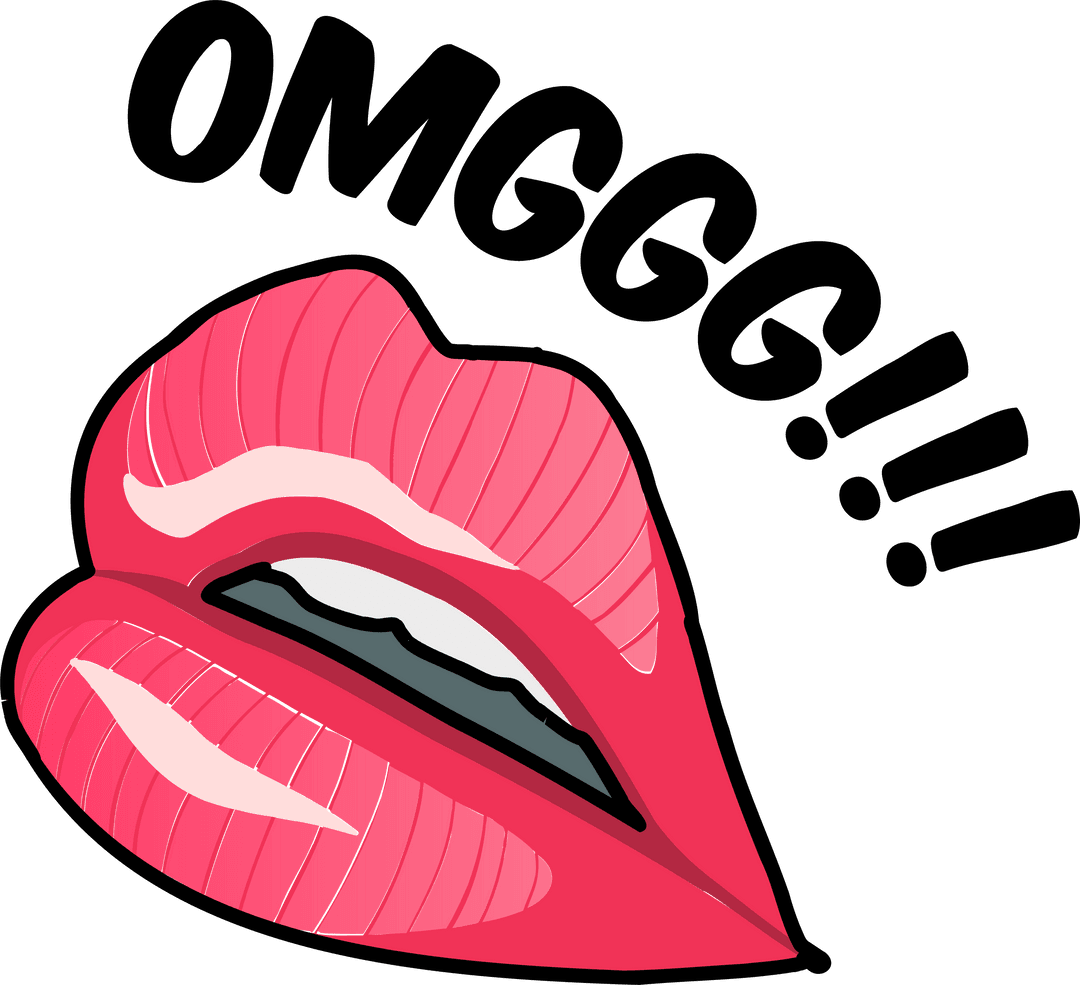 Cartoon Pink Lips and OMGGG!!! on Transparent Background