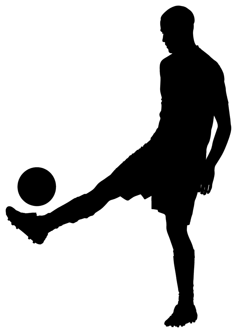 Silhouetted Football Player Kicking Ball on Transparent Background