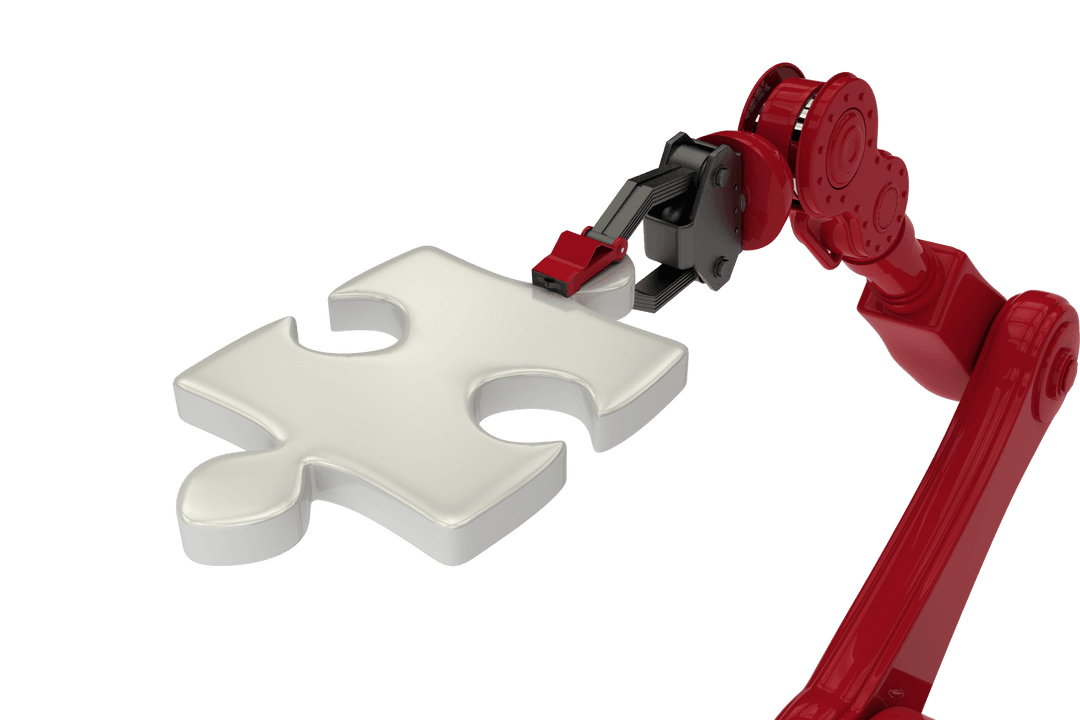 Robotic Arm Holding Puzzle Piece Transparent Technology Concept
