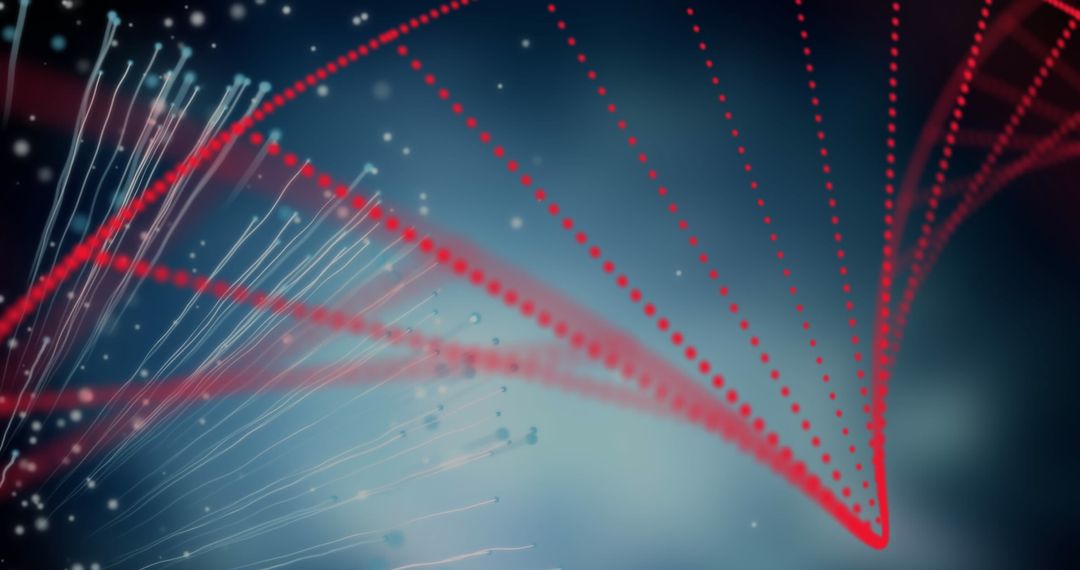3D DNA Strand with Red Glowing Particles on Dark Background
