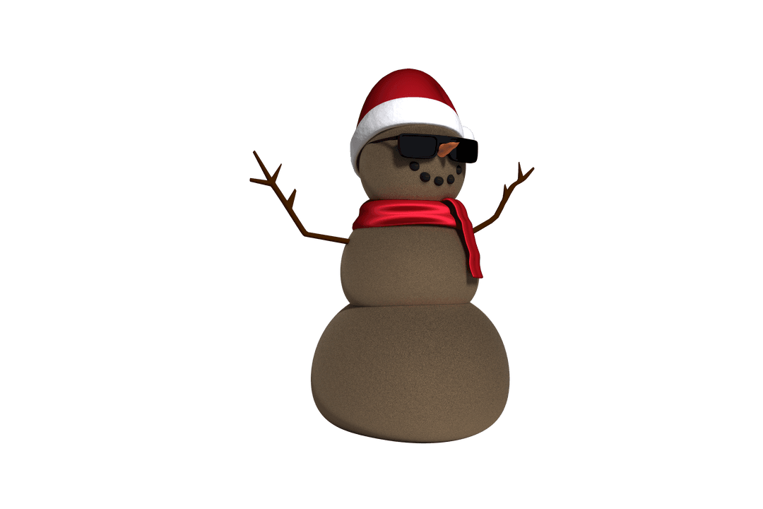 Cool Brown Snowman Wearing Sunglasses on Transparent Background