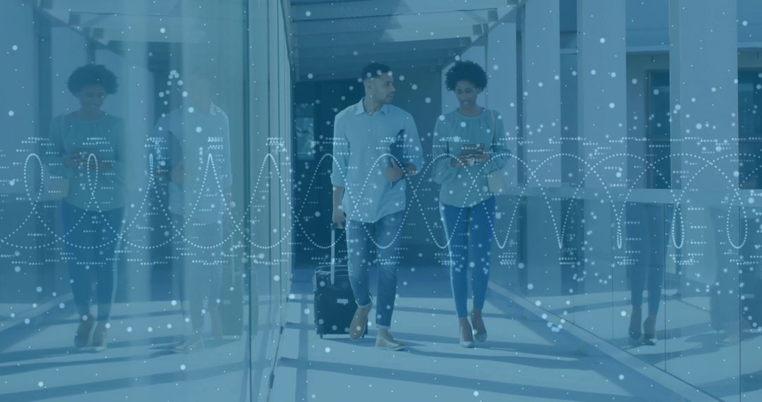 Business Travelers Walking Innovative High-Tech Corridor