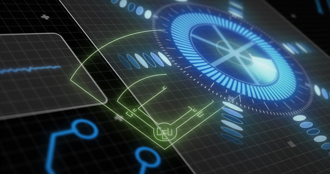 Futuristic HUD Interface with CPU Icon and Tech Elements