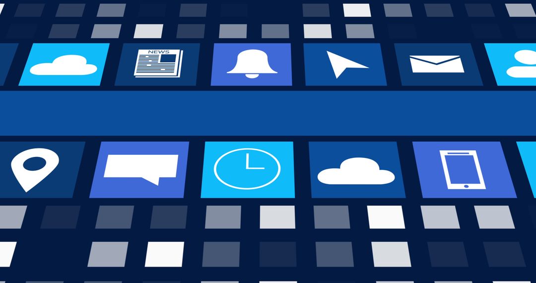 Digital Interface with Social Media Icons on Blue Grid
