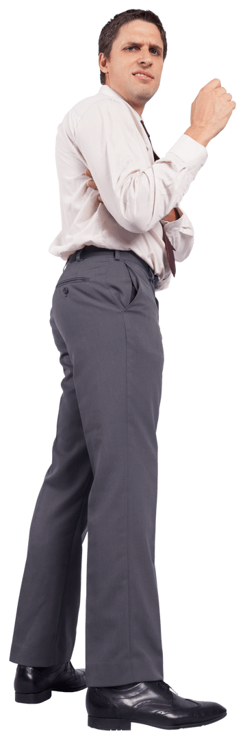 Caucasian Businessman in Formal Suit Standing on Transparent Background