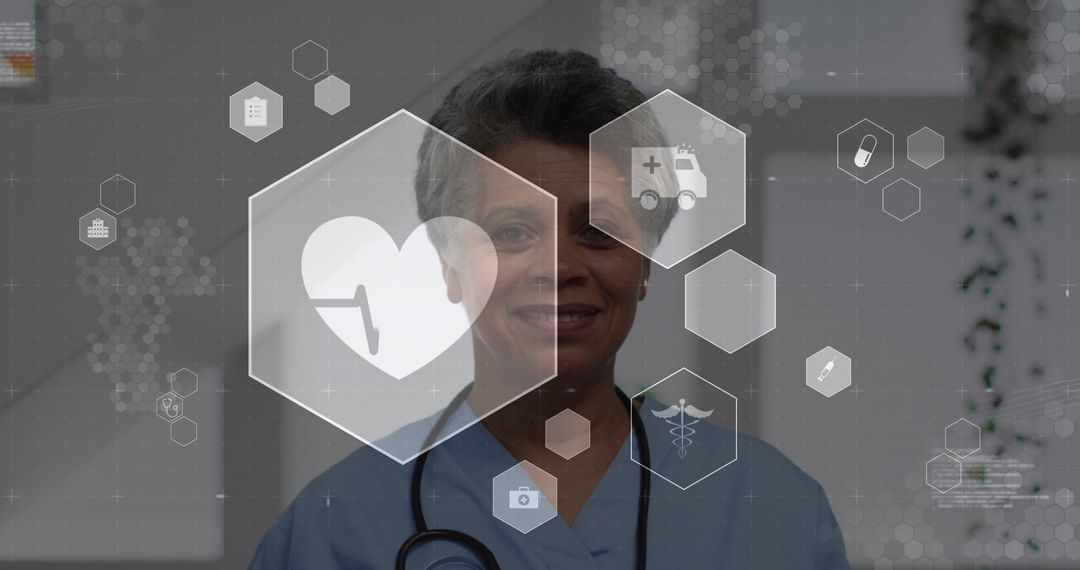 Doctor with Stethoscope Surrounded by Healthcare Icons