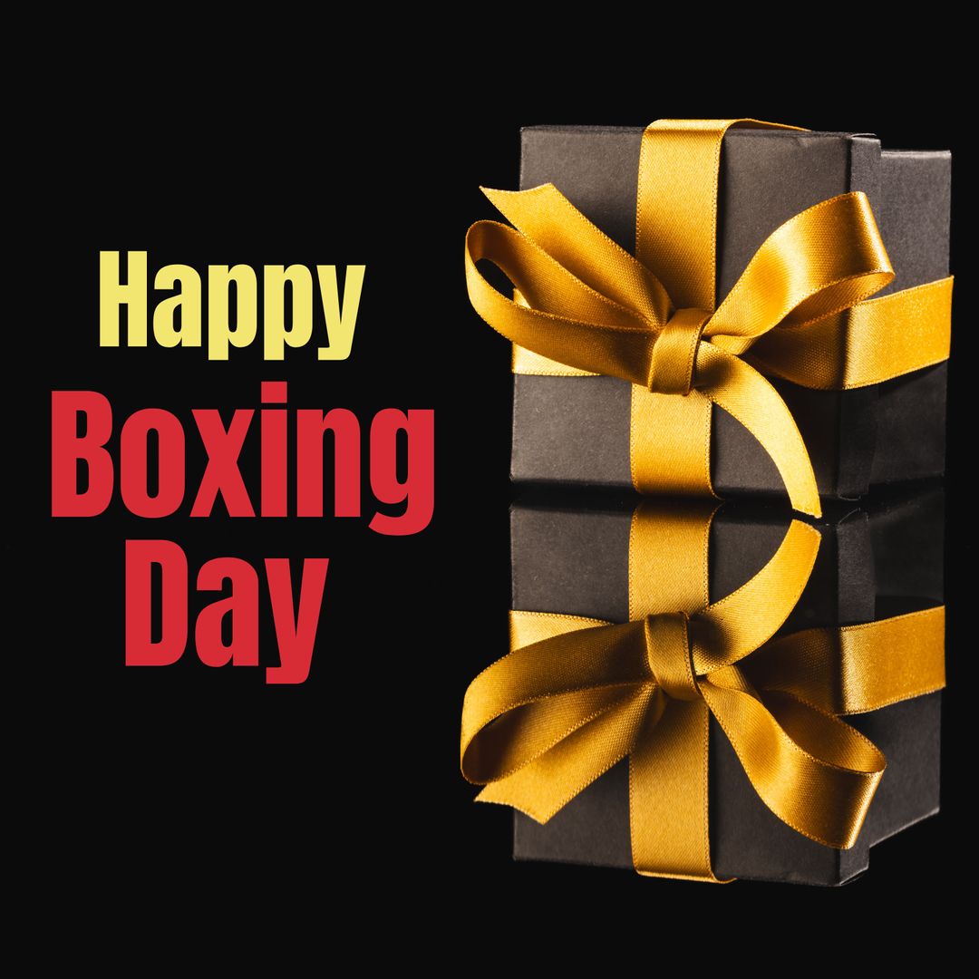 Gift Box with Golden Bow Reflective Happy Boxing Day Greeting
