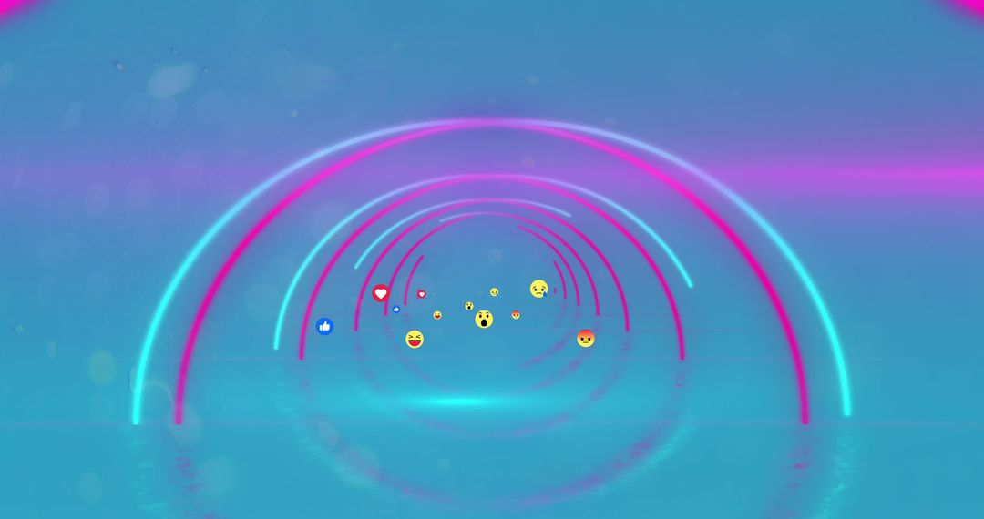 Glowing Neon Tunnel with Diverse Emojis Flowing in Blue