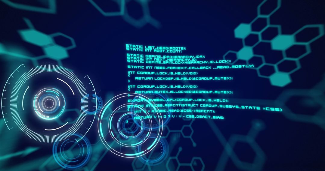 Futuristic Digital Interface with Code and Security Visuals