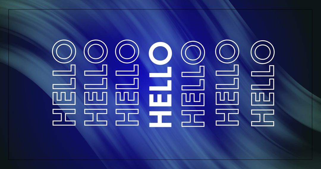 Repetitive Hello Text White Font on Blue Digital Wave Background