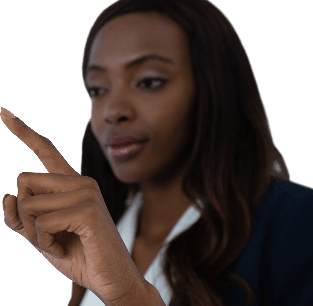 Transparent Technology Interaction Businesswoman Touching Virtual Interface