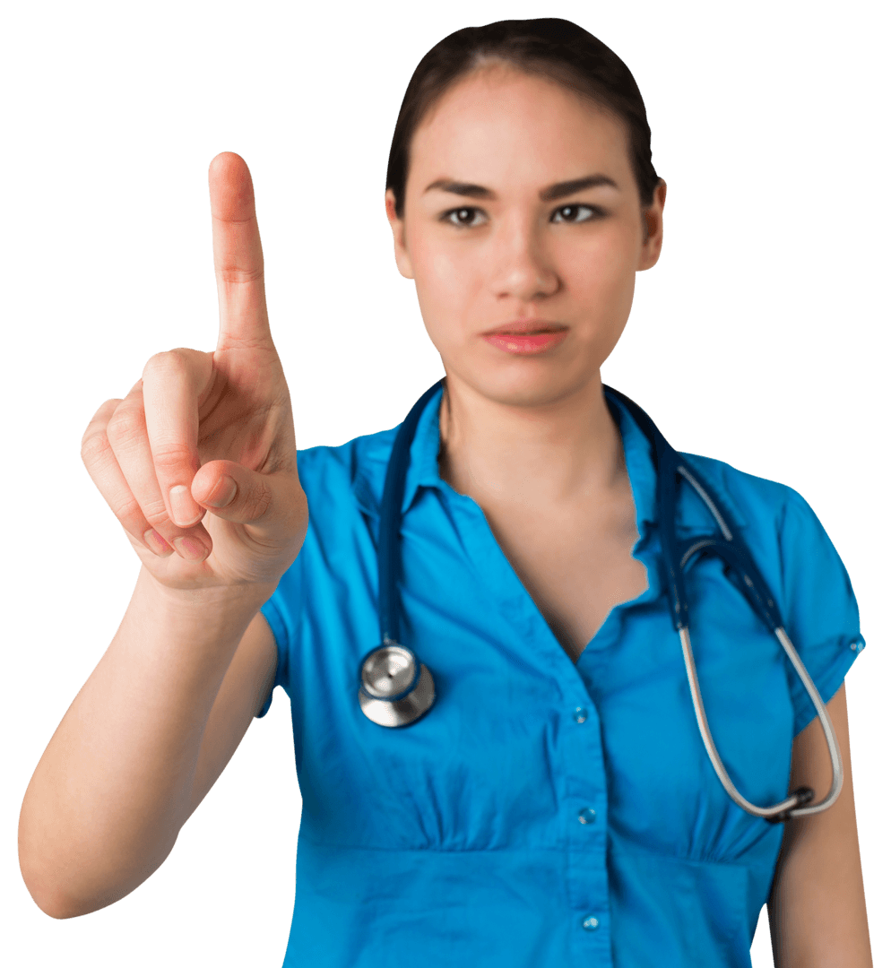 Transparent Background of Female Doctor Pointing Finger